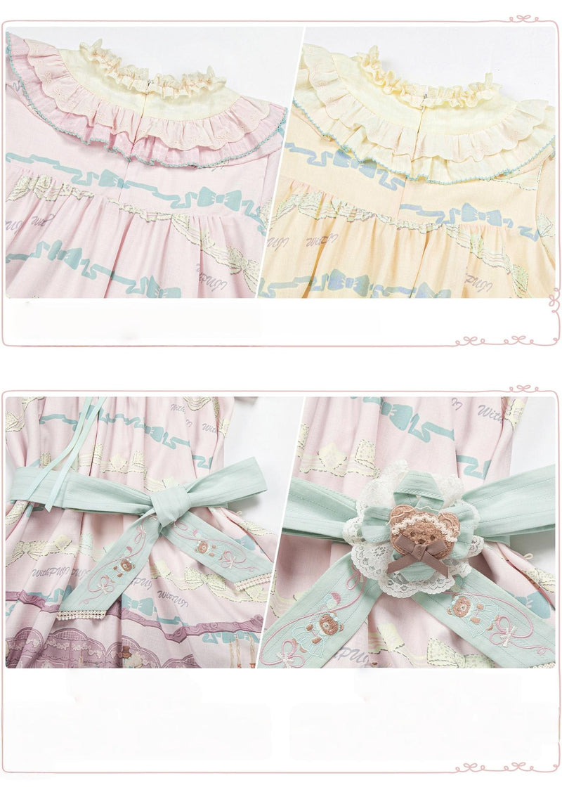 With PUJI - Brown Dollhouse SP - Kawaii Lolita Dollhouse Printed OP Dress with Embroidery