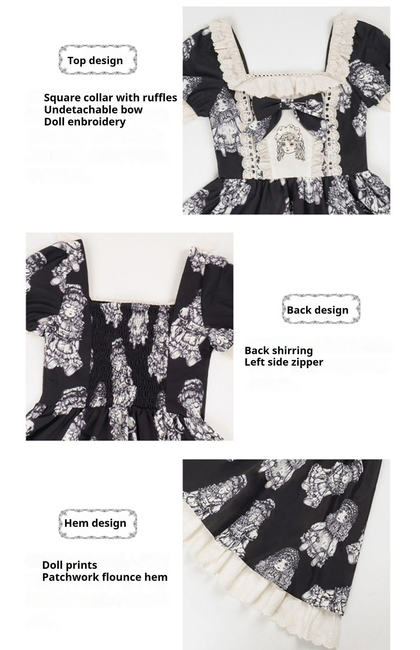 With PUJI - Doll Night - Vintage Twin Lolita OP Dress Embroidered Doll Dress
