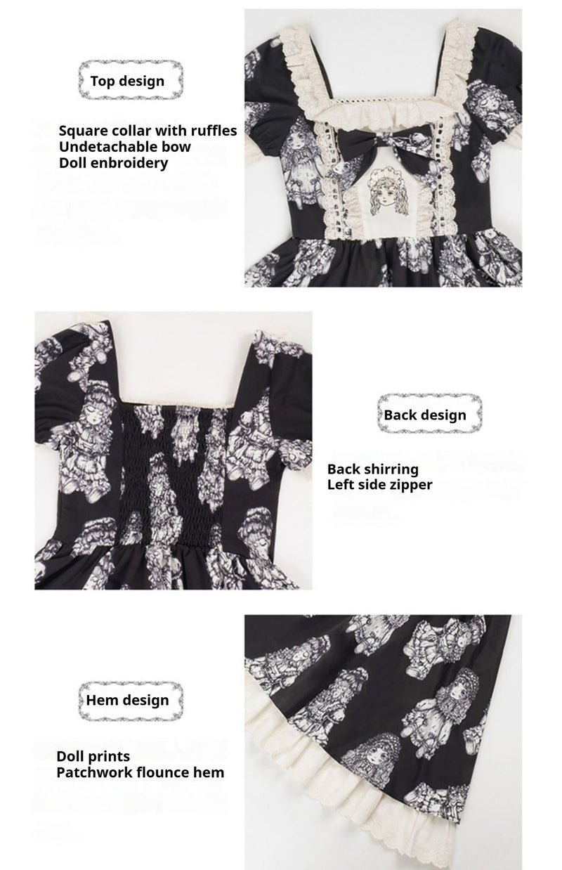 With PUJI - Doll Night - Vintage Twin Lolita OP Dress Embroidered Doll Dress