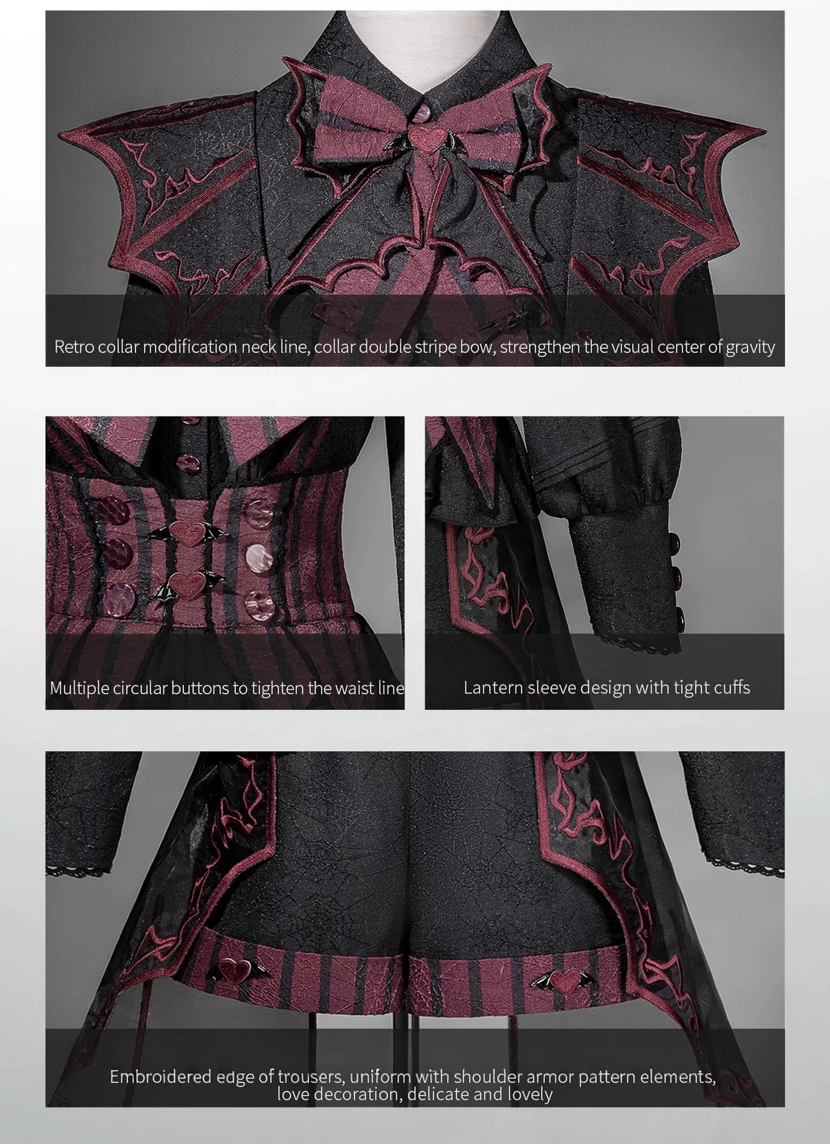 Letters from Unknown Star - Devil's Convention - Ouji Lolita blouse and suspender shorts with bat-trailing panels - product detail 6