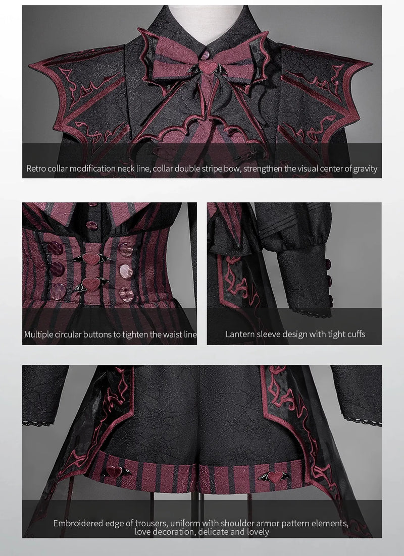 Letters from Unknown Star - Devil's Convention - Ouji Lolita blouse and suspender shorts with bat-trailing panels - product detail 6
