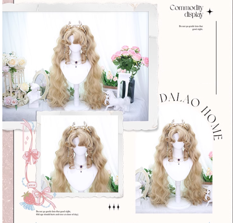 Dalao Home - Lolita Short Curls Hair Oil - Painting Style Double Ponytail Wig Wig