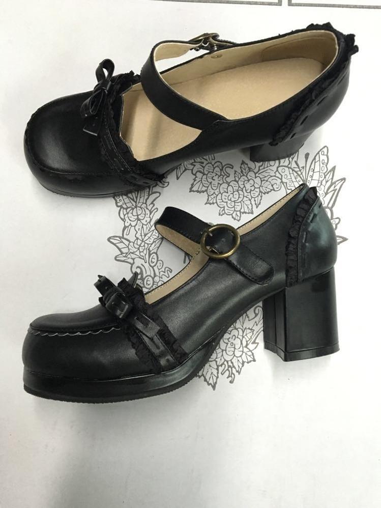 The Seventh Sense - Bow Lace - Lolita Shoes with a square toe - product detail 3