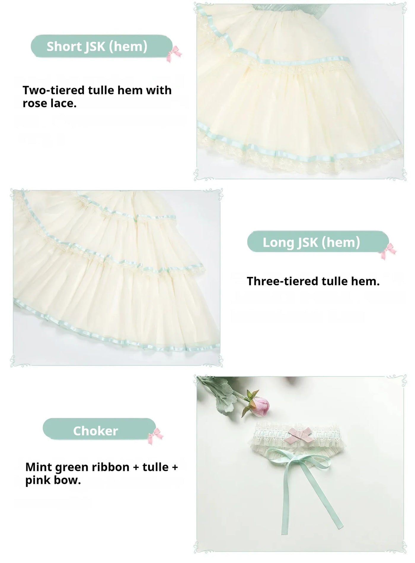 With PUJI - Sea Salt Soda - Classic Lolita Adjustable Corset JSK Dress, Tiered Tulle Hem