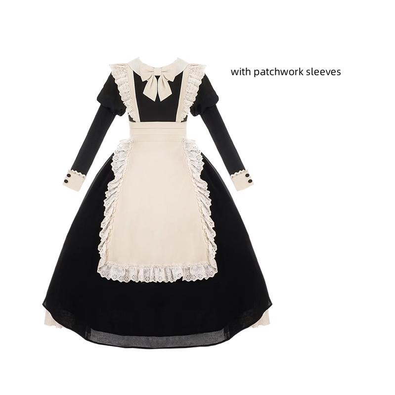 With PUJI - Kiss Kiss - Vintage Lolita OP Dress Maid Lolita Apron Dress (Black / 2XL L M S XL) 34312:450734