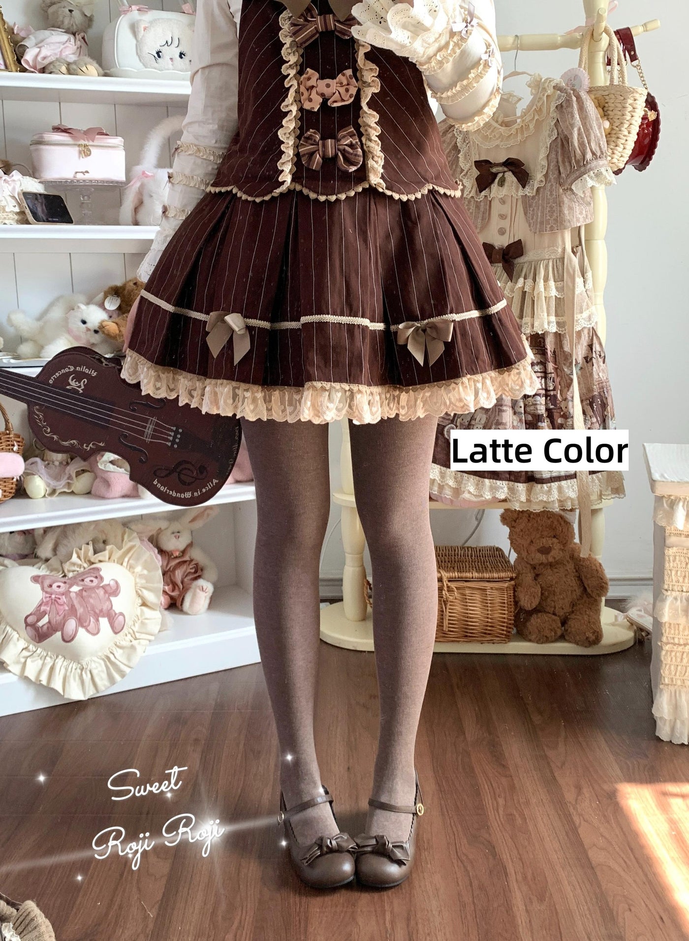 Kawaii Lolita Fleece-Lined Tights, Multiple Colors Latte Color One Size