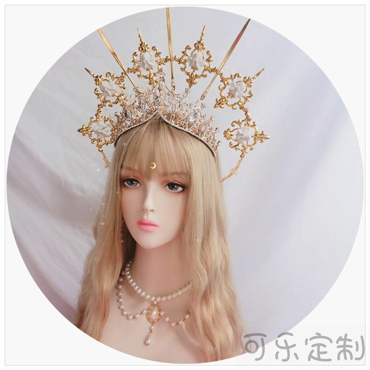 Original Handmade Lolita Virgin Mary Apollo Halo Pope Headpiece Lolita Exaggerated Fashion Show Photo Prop