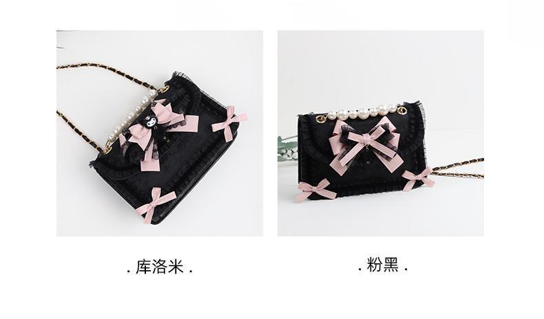 LolitaFetch Character Motif Lolita Handbag featuring Kuromi and Cinnamoroll with lace accents, stylish and cute bag design.