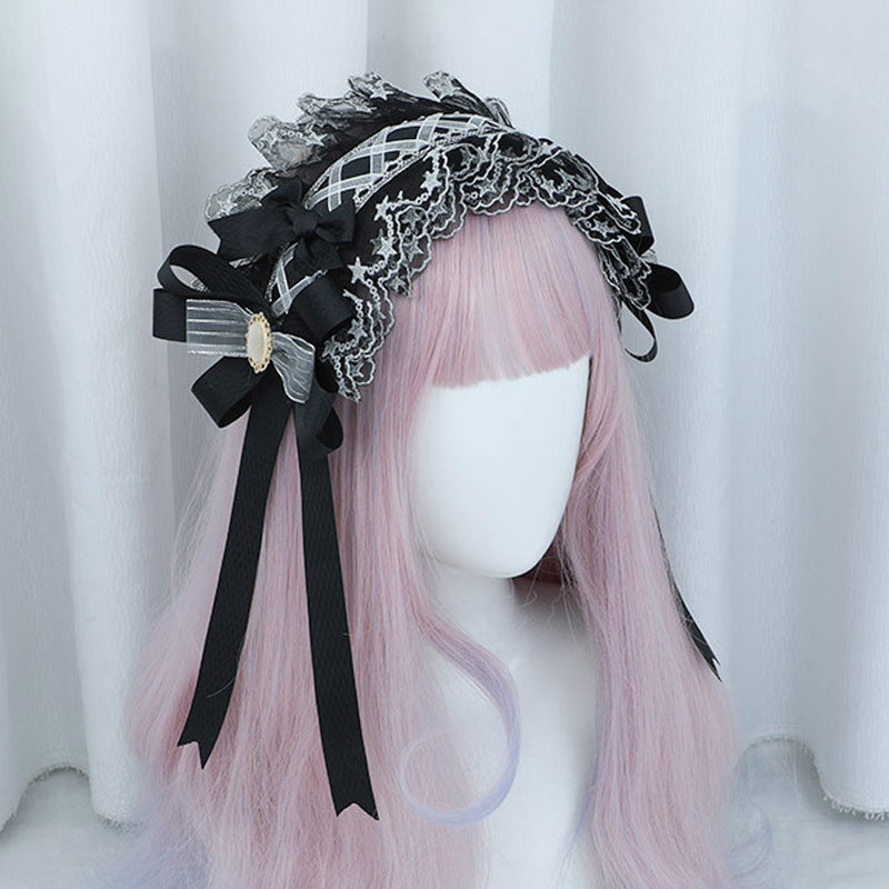 Lolita Hairband Handmade In Stock Krista Bow Lace Ribbon Hair Accessories - Lolita Fetch