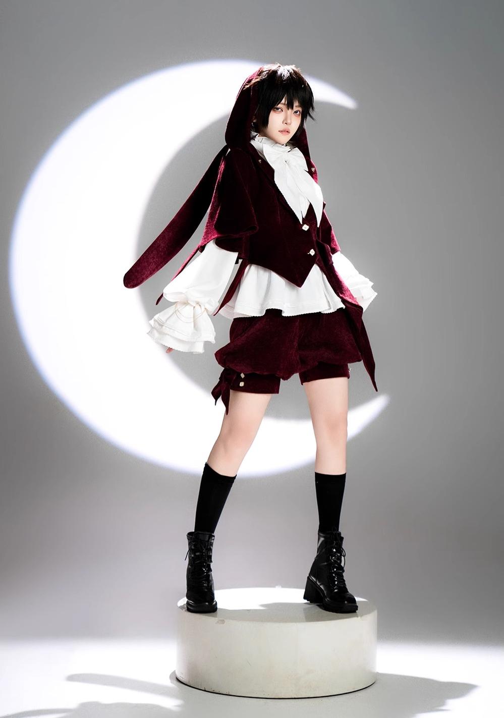 Princess Chronicles - Hunting Rabbit - Vintage Red Ouji Suit With Bunny Ear Hooded Jacket