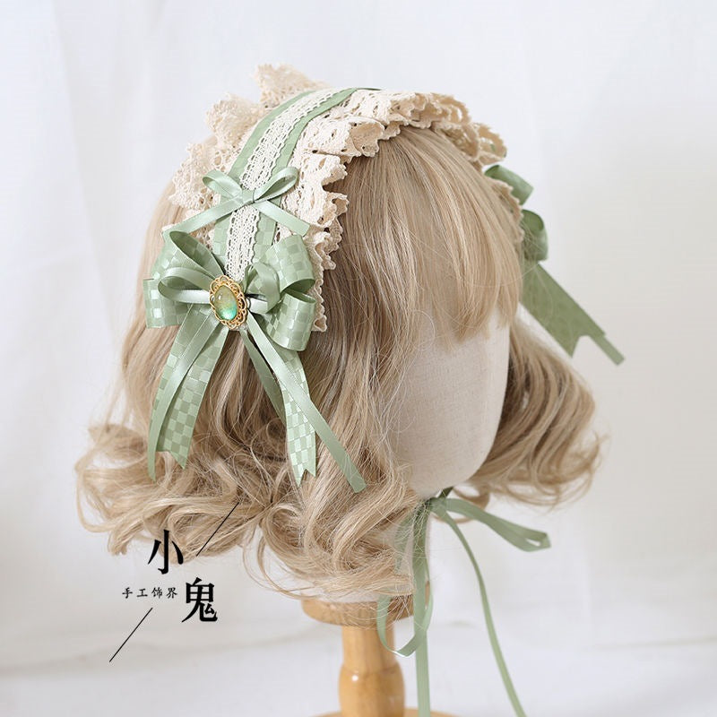 Original Wakakusa Color Lace Bow Hair Accessory Clip Bbd Lolita Hair Ornament Forest Style Girl Lolita Small Item - Lolita Fetch
