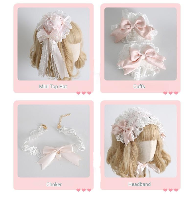 Xiaogui - Sweet Lolita Headwear Set - BNT/Hat/Headband/Cuffs With Lace Headwear
