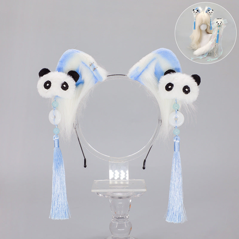 Lolita Chinese Style Cat Ear Headband Subculture Animal Ear and Tail Cosplay Accessories Plush Cat Ear and Tail Set