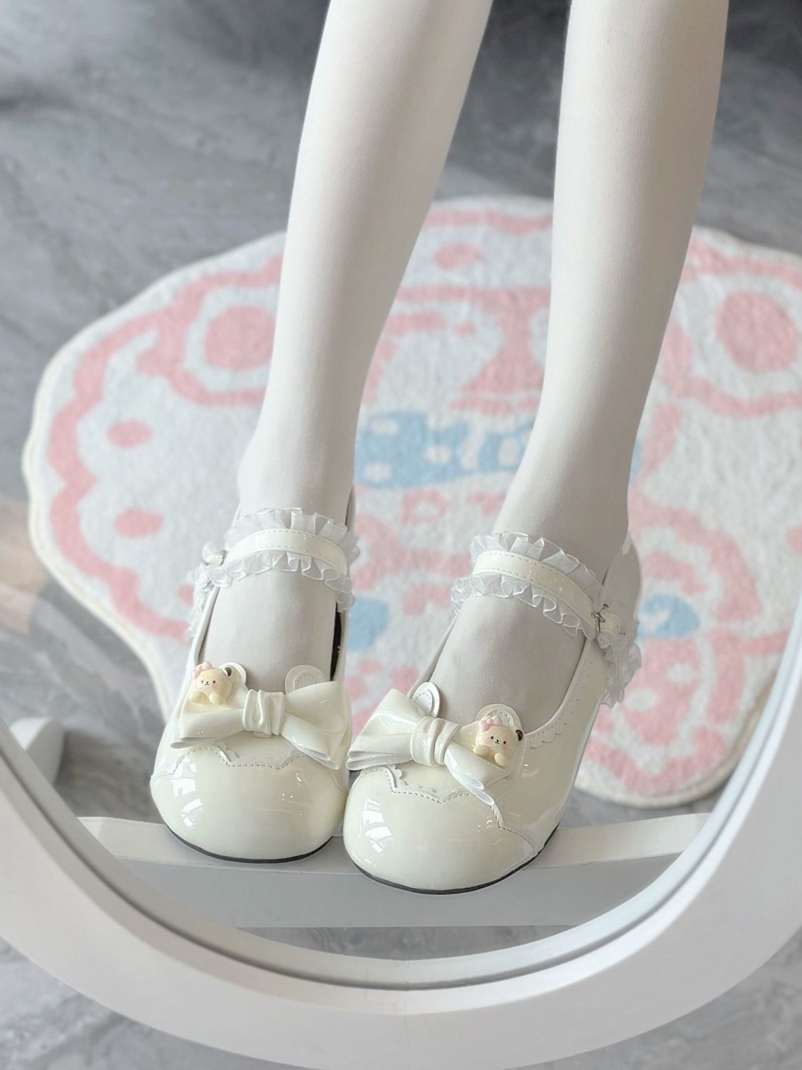 Cute Lolita Lace Bow Ballet Round-Toe Low-Heel Mary Janes