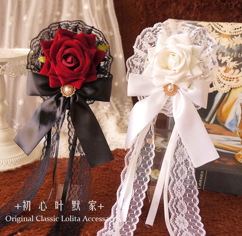 Palace Style Lolita Cla Hair Accessories Velvet Rose Flower Pill Hair Clip gothic Lolita Handmade Dark Dark