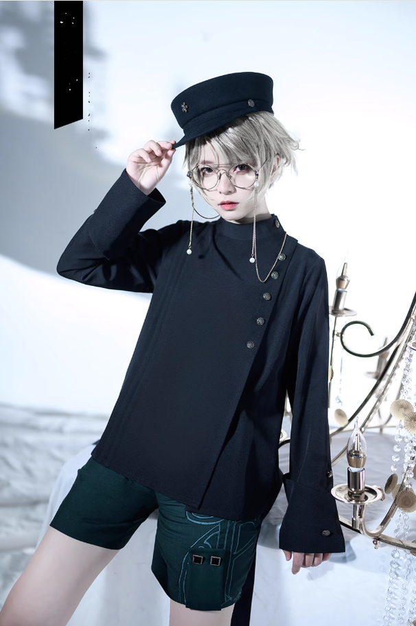 Princess Chronicles - As I Sink West - Retro Ouji Lolita Prince Style Black Blouse