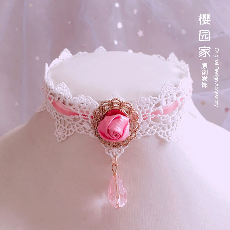 Soft Girl Lace Princess Lolita Pearl Necklace Choker Pearl Choker Collarbone Chain
