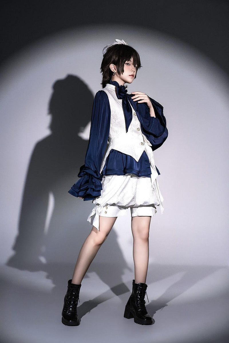 Princess Chronicles - Rabbit Hunter - Ouji Lolita Shirt Sapphire Blue Long Sleeve Blouse