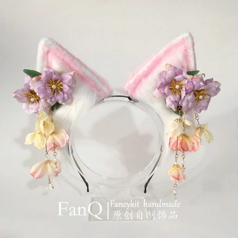 FanQ Fox Ear Flower Tassel Headband