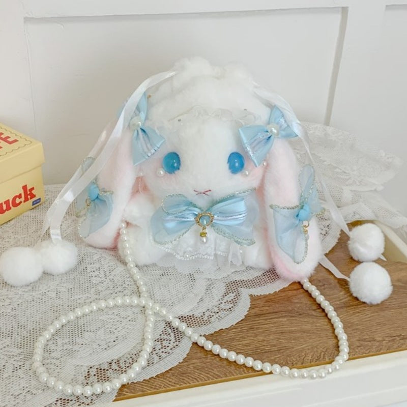 Lop-Eared Bunny Lolita Pearl Chain Doll Bag – 2025 Cute Bow Plush Shoulder Bag