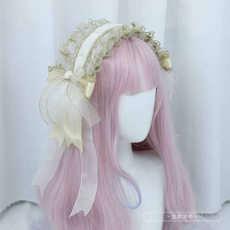 Comic Exhibition Girl Lolita Lace Hair Accessories DOLL Style Headband Ribbon Bow Dark Lolita Sweet Hair Accessories - Lolita Fetch