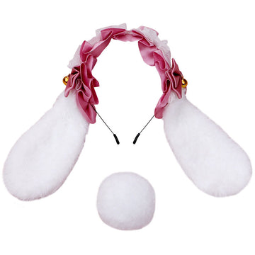 Handmade Lolita Lace Animal Ear Headwear Plush Bunny Ear Hairband Accessories