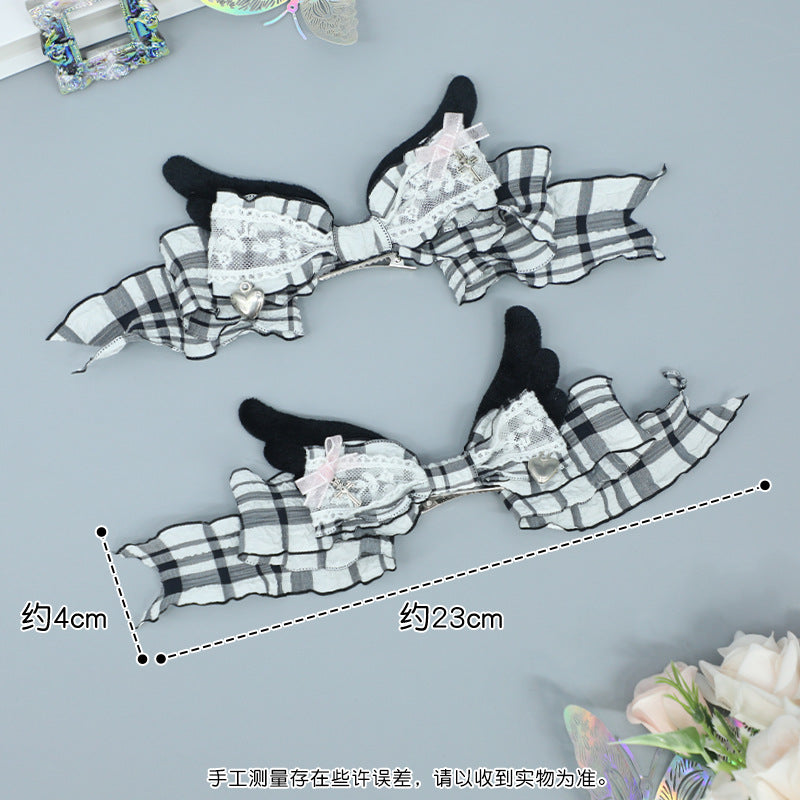 Subculture Bow Hair Clip - Handmade Wings Girls Double Ponytail Clip - Lolita Fetch