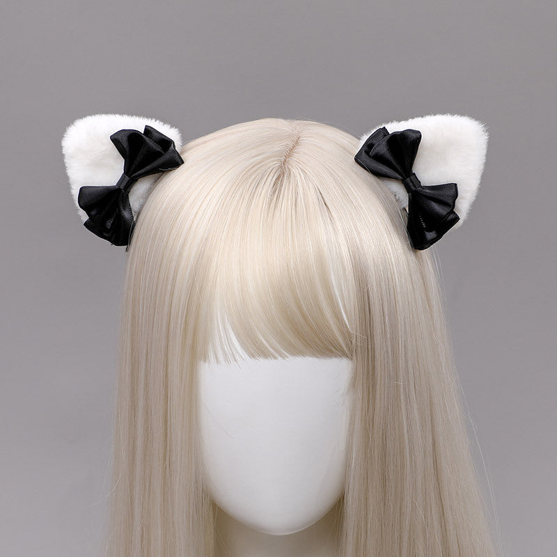 Lolita Hair Accessories Pair Clip Lolita Beast Ear Side Clip Hair Ornament Cat Ear Hair Clip Bow Bangs