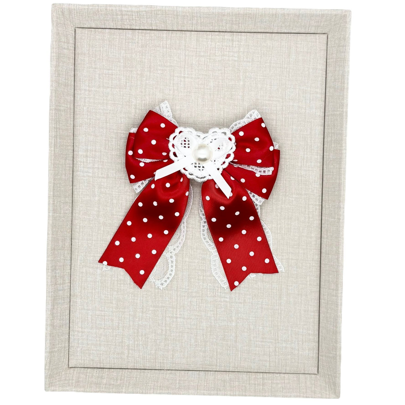 Handmade - Sweetheart Polka Dot - Crystal Lace Bow Brooch - detail view 8