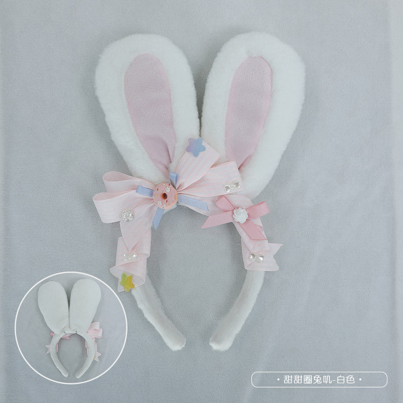 Handmade Lolita Hair Accessories Cute Girl JK Japanese Style Donut Plush Bunny Ear Headband - Lolita Fetch