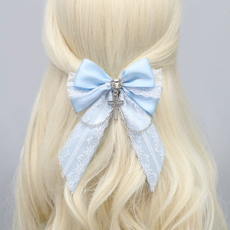Original Mass-Produced Handmade Hair Accessories Japanese JK Lolita Cross Lace Bowknot Hair Clips Hair Accessories - Lolita Fetch