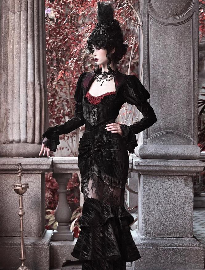 BLOOD SUPPLY - Duchess - Gothic Lolita Velvet Mermaid Skirt with Layered Frills - product detail 9