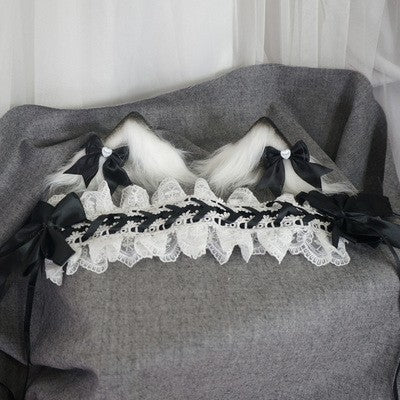 Qianxun Cat Ear Lace Hair Clip Headband