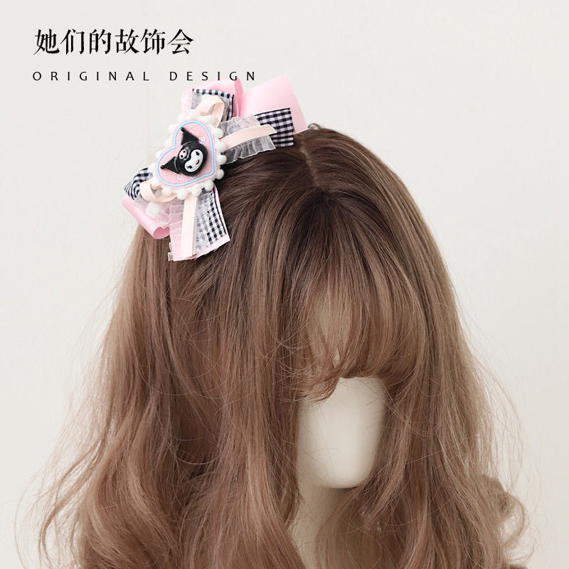 LOLITA Hair Accessories Sweet Bow Hair Clip Cinnamoroll Kuromi Pink Blue Soft Girl Lolita Hair Ornament