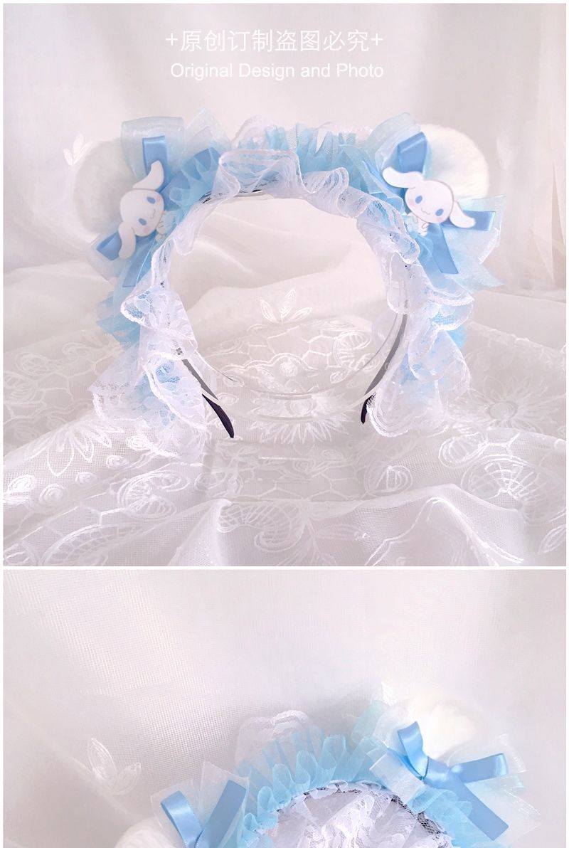 Blue LolitaFetch headdress with a cute bow and bear ears, featuring a charming and playful design perfect for accessories.