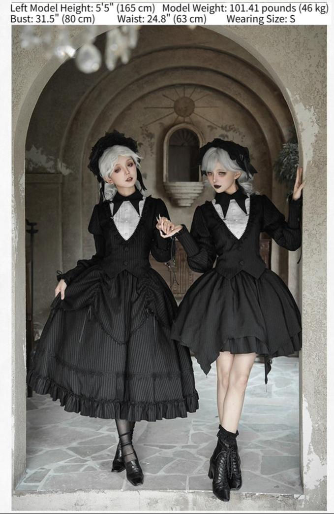 With PUJI - Night Talk - Gothic Lolita Skirt Dress Set, Batwing-shaped Accents