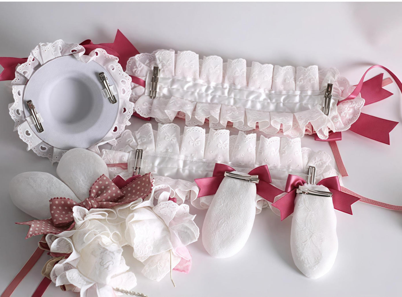 Xiaogui - Sweet Lolita Headdress Pink White - Bunny Ear Hair Accessory Headwear