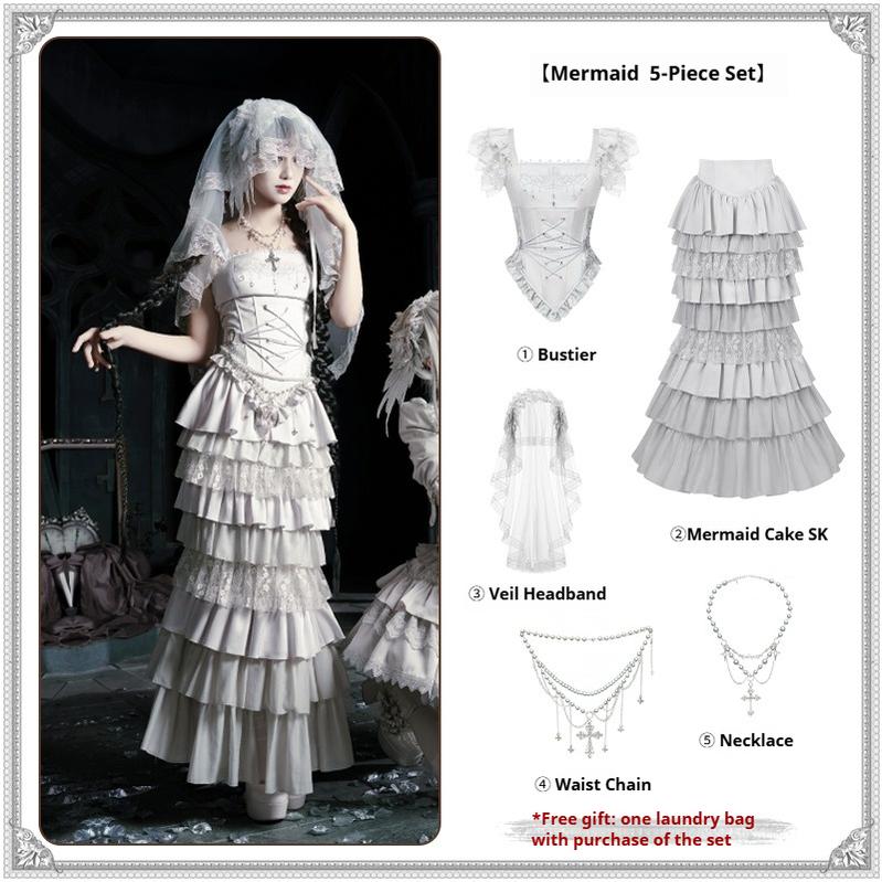 Humanoid Robot - Silver Gothic Lolita Mermaid Skirt Set Mermaid SK 5-Piece Set S