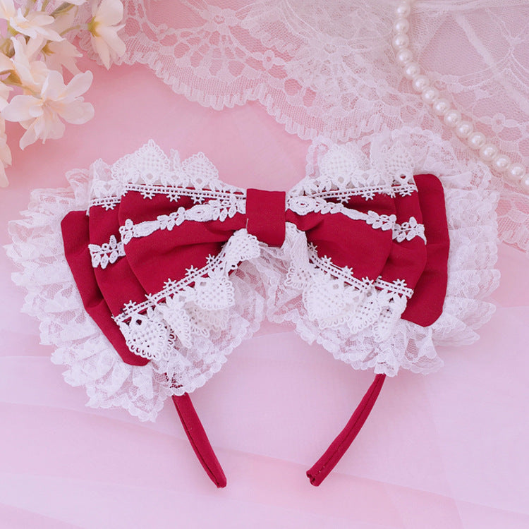 Lolita  Soft Girl KC Hair Accessories Lolita Lace Three-Layer Bow Headband
