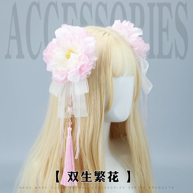 Japanese Lolita Girl Hair Accessories Cosplay Party Props Hair Clips Tassel Hair Accessories Bowknot Hairpins