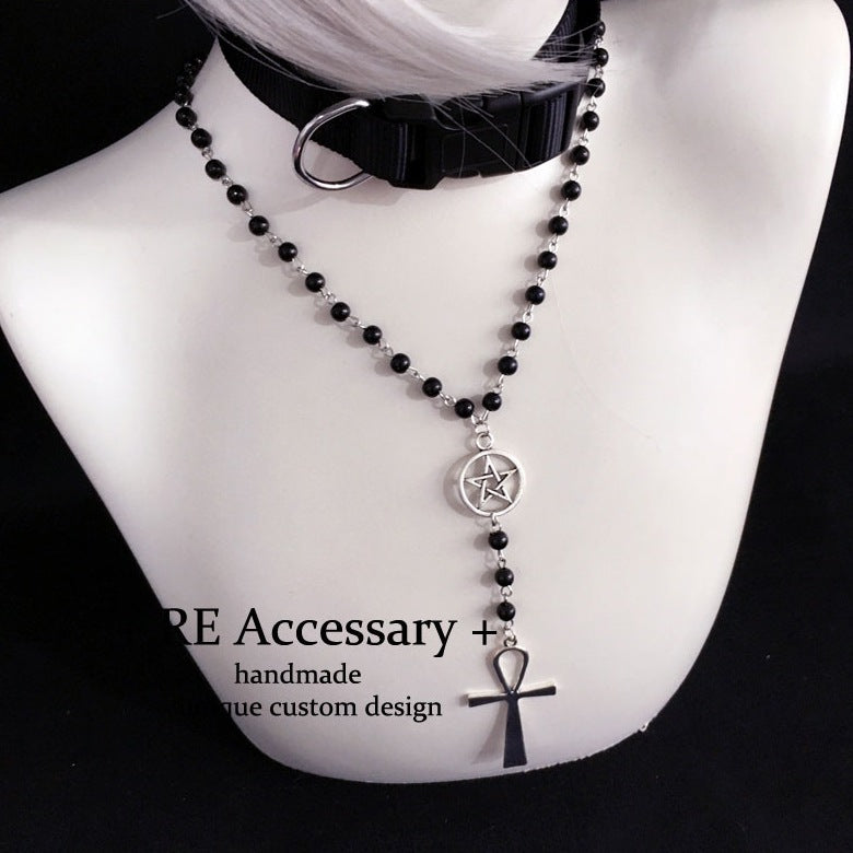 Dark Retro Lolita Cross Long Necklace - Ins Style Dark Girl Subculture Accessory