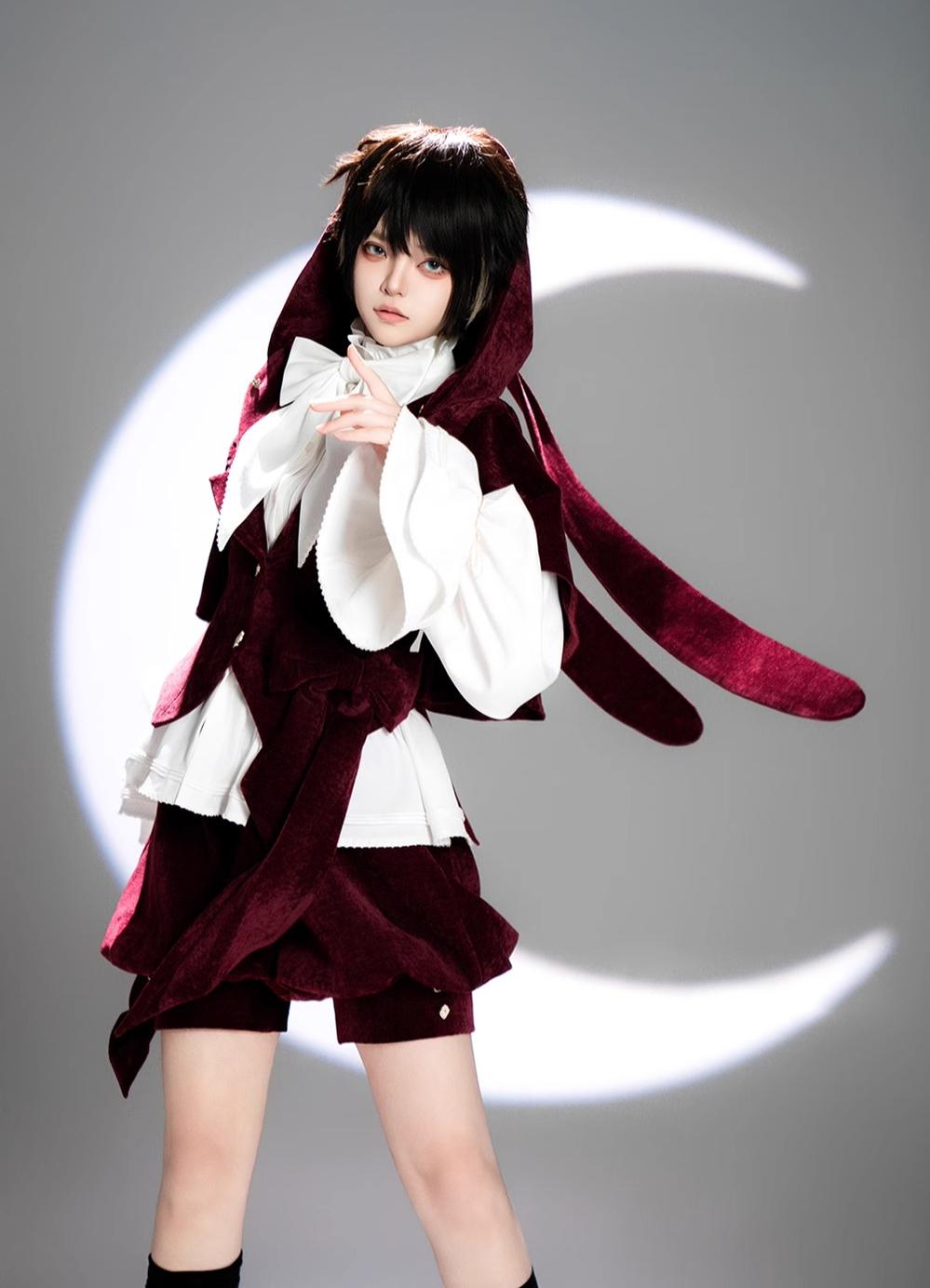 Princess Chronicles - Hunting Rabbit - Vintage Red Ouji Suit With Bunny Ear Hooded Jacket