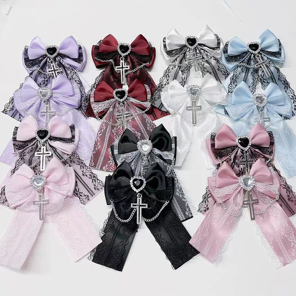 Handmade - Crystal Lace Bow - Hair Clip and Brooch