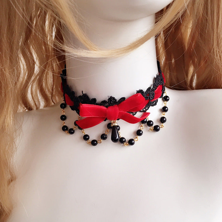 Multicolor Lolita choker necklace with soft heart pendant, handmade girly accessory, short layered jewelry for women.