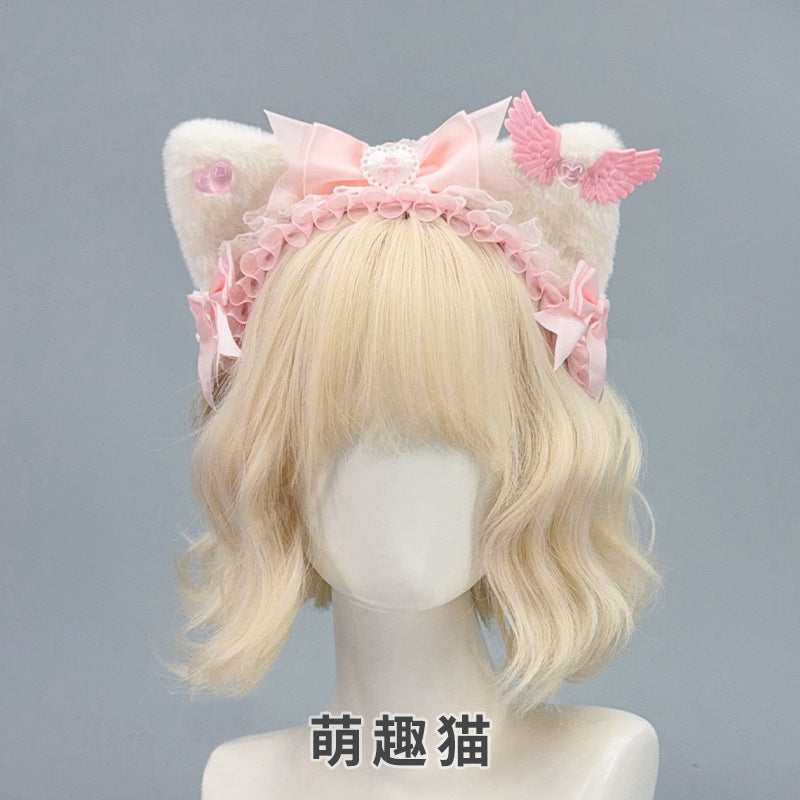 Subculture Dark Gothic Style KC Headwear Lolita Bow Hairband Anime Cat Ear Headband