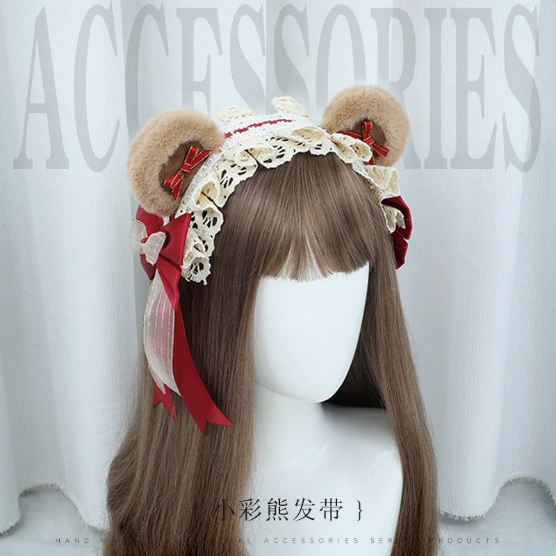 Lolita Headband Cute Japanese Handmade Fashion Accessory Cosplay Comic Exhibition Costume Plush Bear Ear Headband - Lolita Fetch