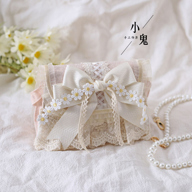 Original Lolita Forest Style Elegant Daisy Handbag - Pearl & Lace Chain Crossbody Bag
