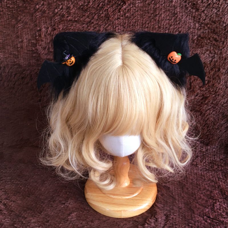[Handmade Animal Ears] Lolita Halloween Little Devil Pumpkin Black Cat Ear Hair Clip Pair Original Design