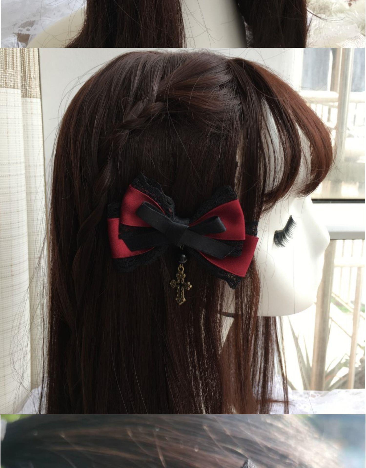 Castle Night Original Dark Wine Red Lolita Small Bow Hair Clip Lolita Hair Accessory Gothic Style KC