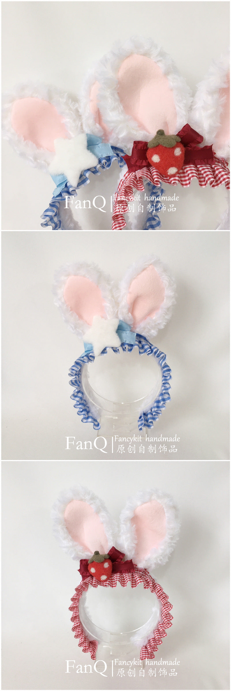 Handmade Bowknot Rabbit Ear Strawberry Headband Korean Japanese Sweet